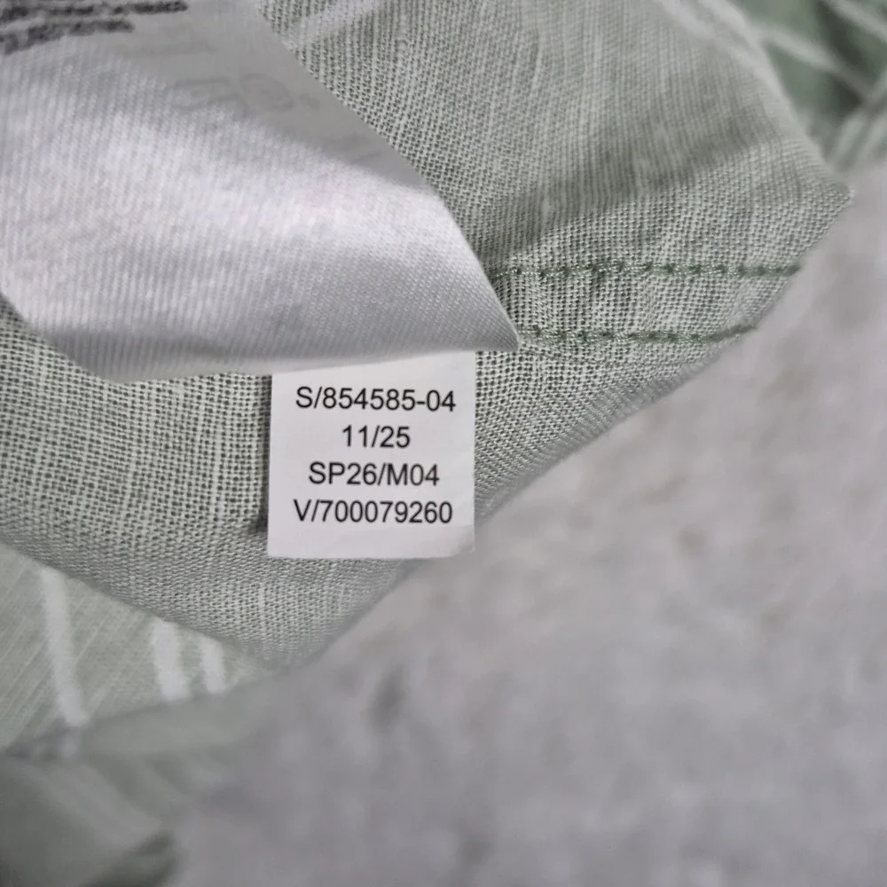 Banana Republic Mens XL Sage Green Geometric Linen Cotton Short Sleeve Shirt